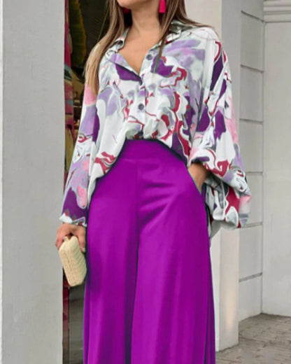 Loose Summer Two Pieces Wide Legs Women Suits