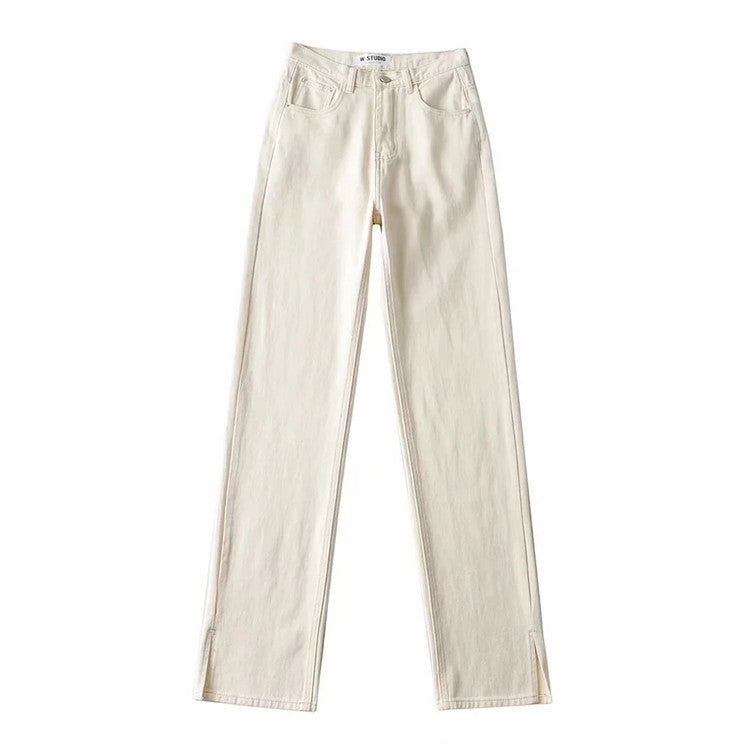 Casual High Waist Split Women Fall Jean Pants