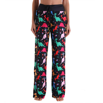 Casual Floral Print Women High Waist Trousers for Homewear