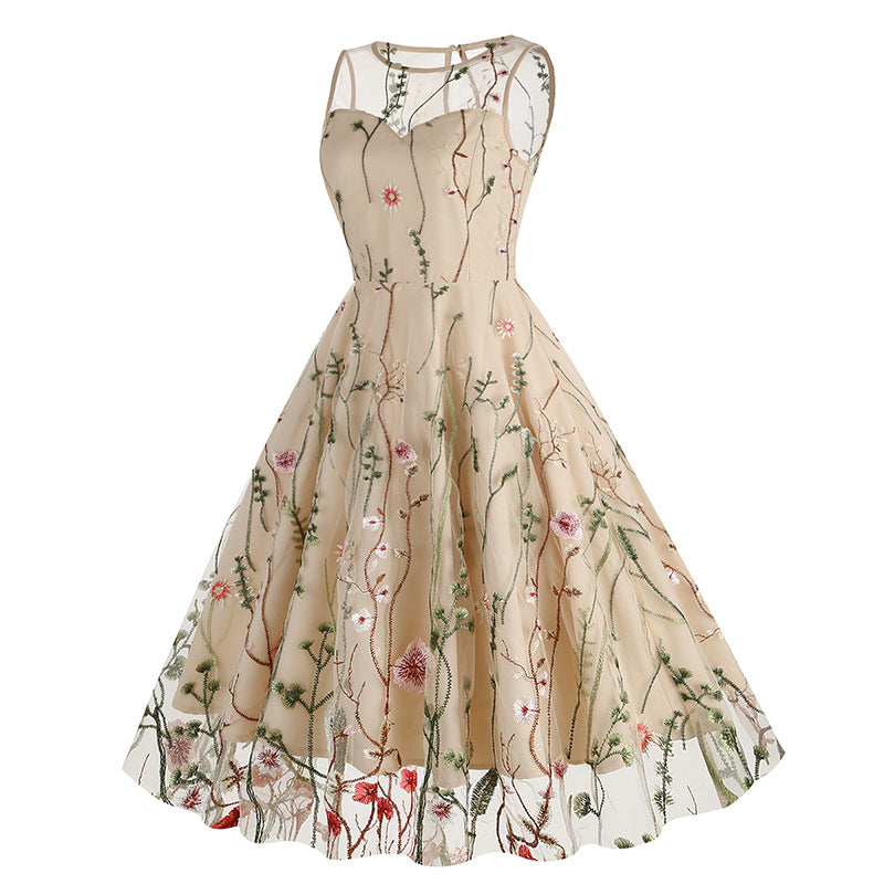 Vintage Sleeveless Embroidery Dresses