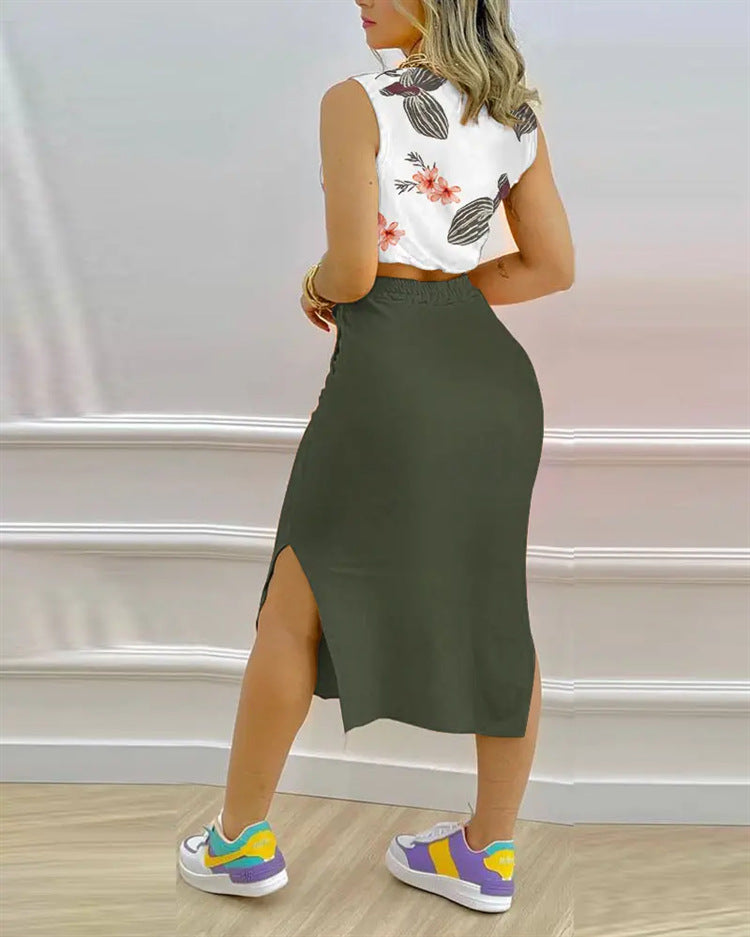 Casual Women Two Pieces Suits Tops and Skirts