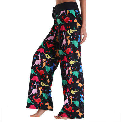 Casual Floral Print Women High Waist Trousers for Homewear