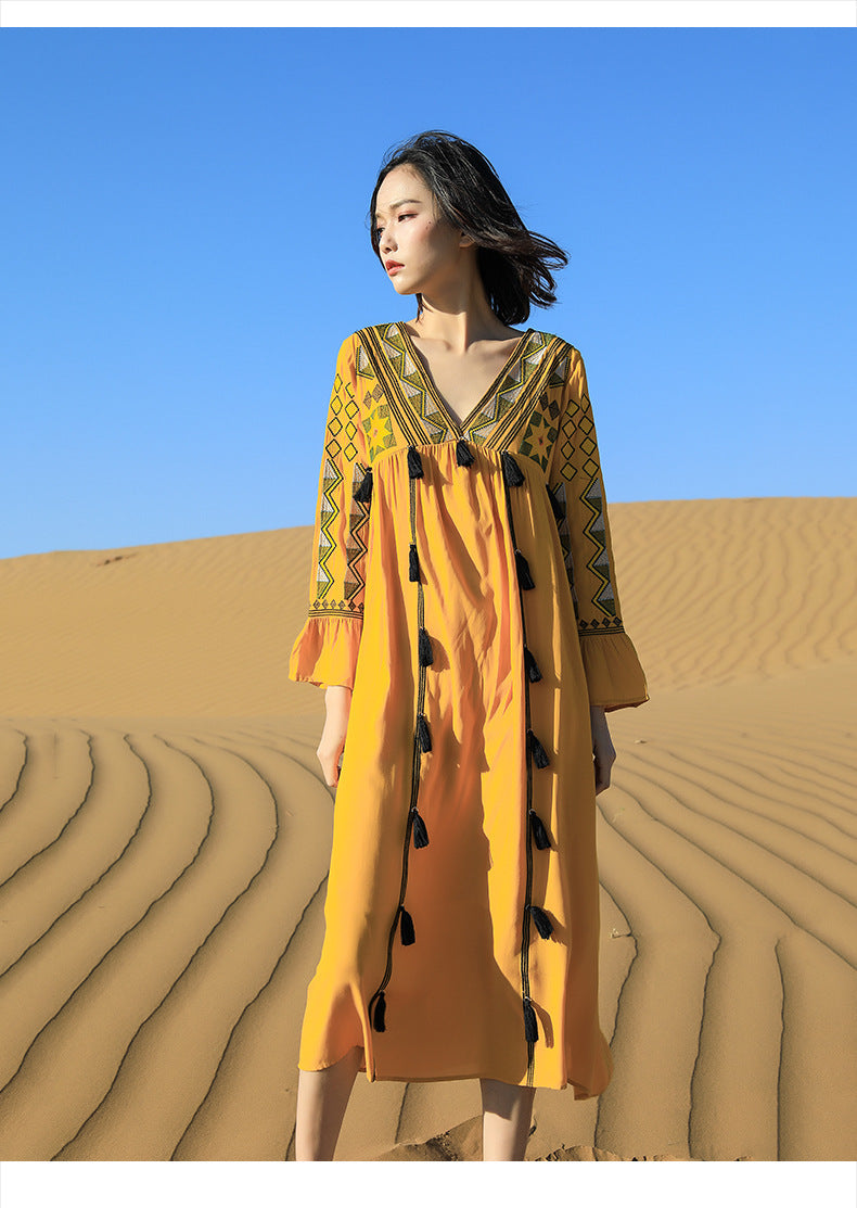 Vintage Ethnic Summer Beach Fairy Long Dresses