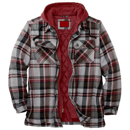 Long Sleeves Plaid Hoodies Winter Overcoat for Men-STYLEGOING