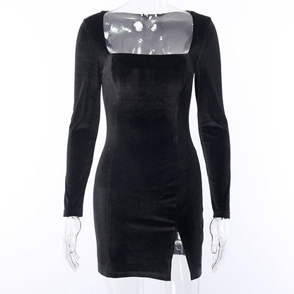 Vintage Black Split Front Mini Dresses