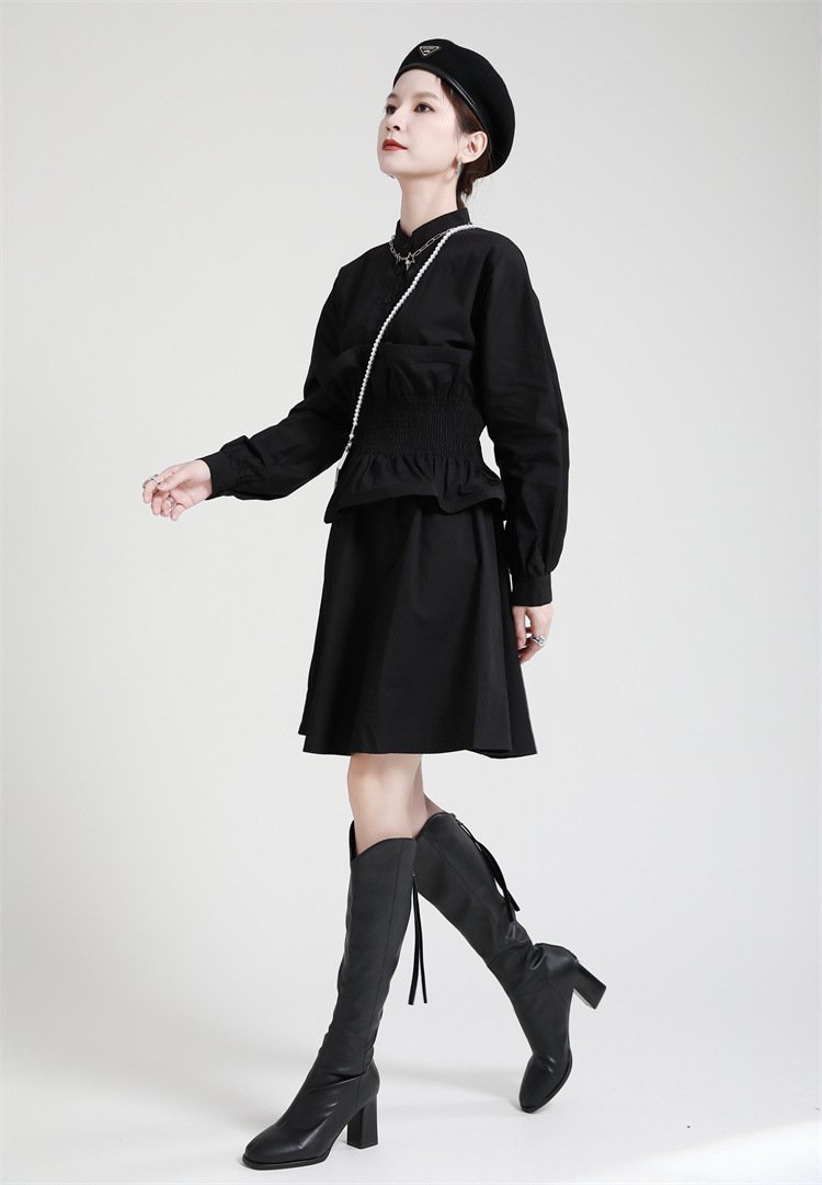 Women Ruffled Slim Waist Long Sleeves Fall Dresses