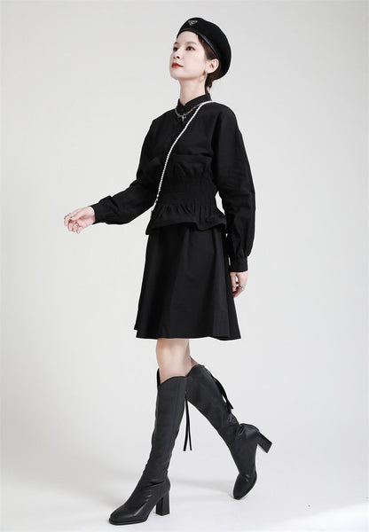 Women Ruffled Slim Waist Long Sleeves Fall Dresses