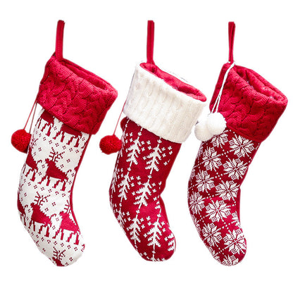 Merry Christmas Knitting Elk Design Stocking Gift Bags 4pcs/Set
