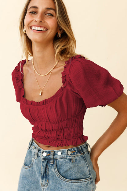 Sexy Square Neckline Chiffon Midriff Baring Summer Women Tops