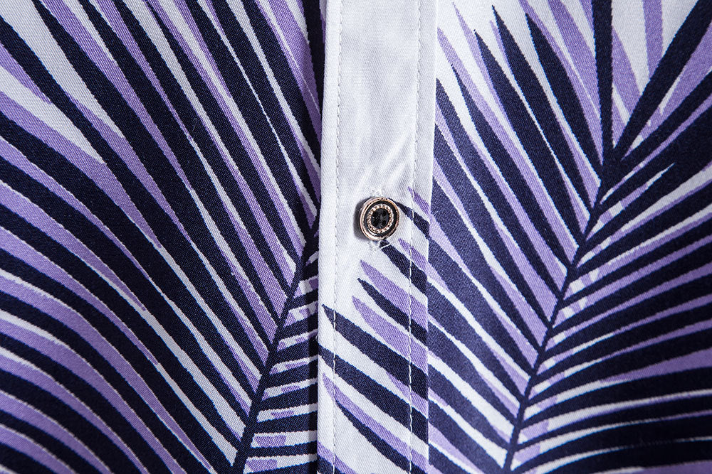 Casual Leaf Print Summer Short Sleeves Shirts for Men