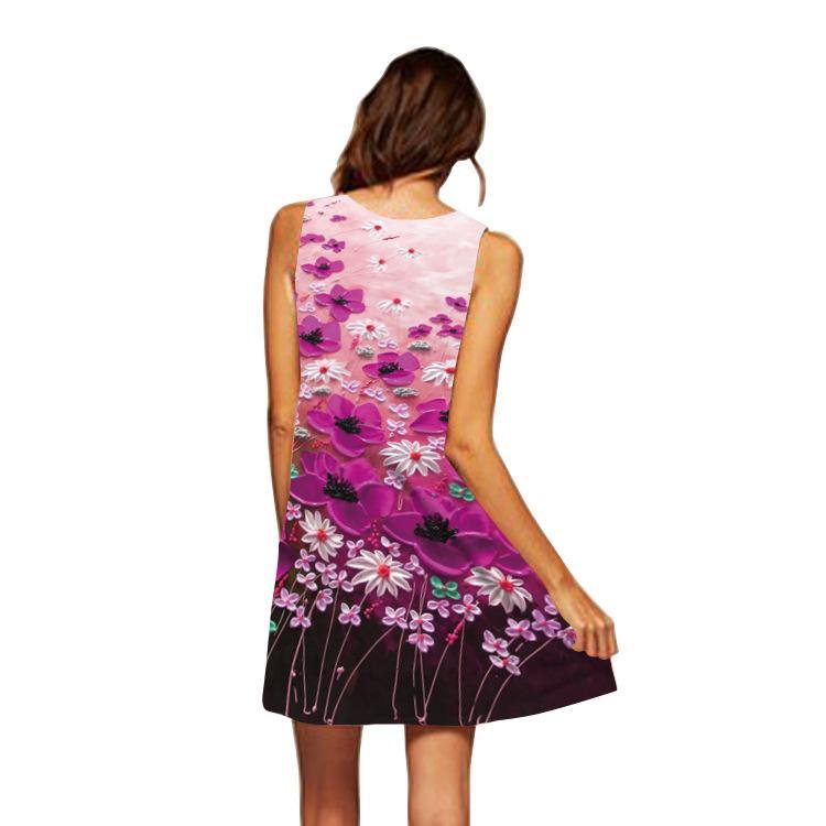 Summer 3D Floral Print Sleeveless Mini Short Dresses-STYLEGOING