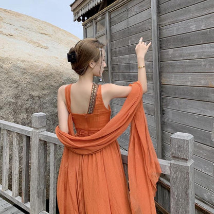 Orange Women Holiday Long Dresses-STYLEGOING