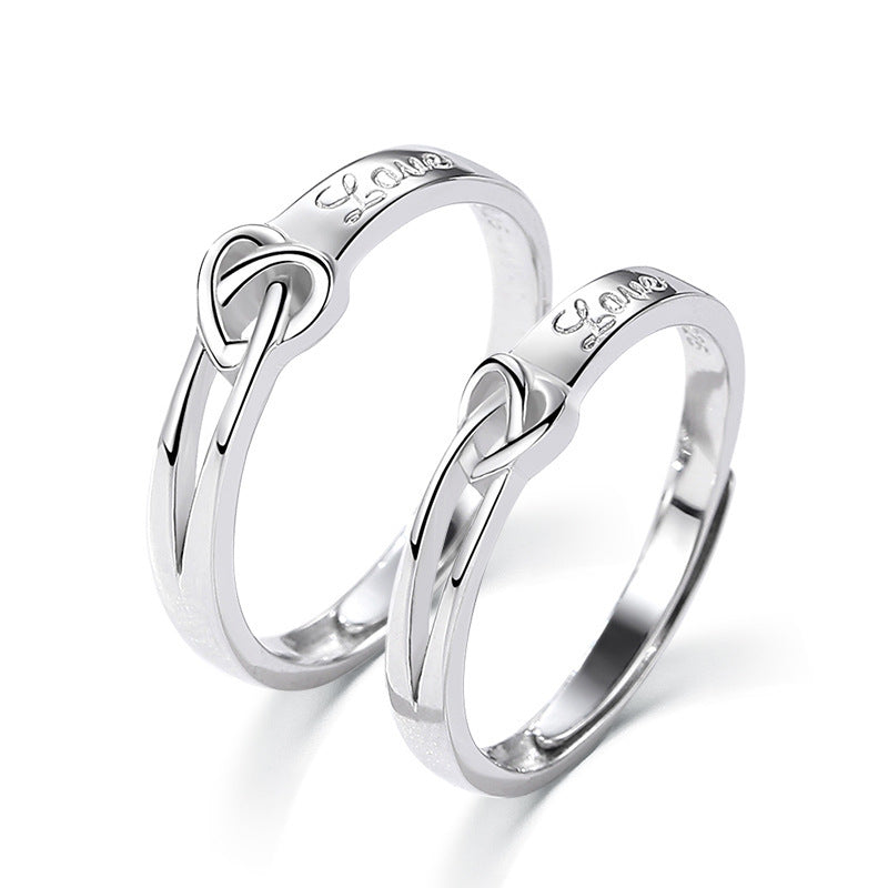 Tie The Knot Love Design Silver Couple Rings