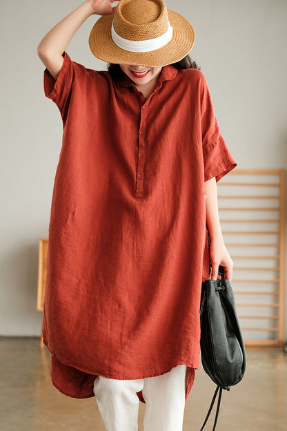 Vintage Linen Women Shirts Mni Dresses
