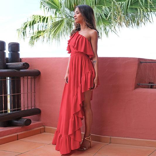 Sexy One Shoulder Irregular Women Summer Dresses