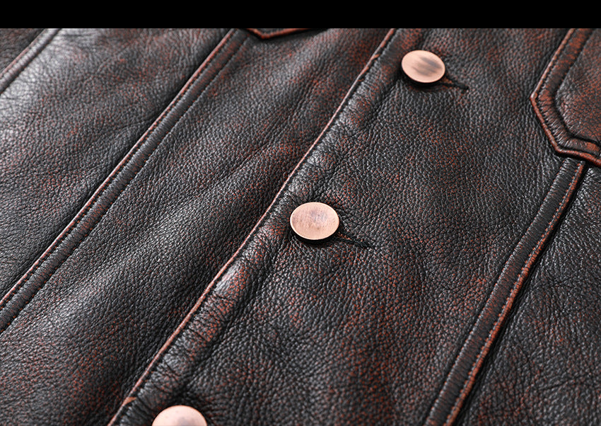 Vintage Cowhide Leather Overcoats Jackets for Men