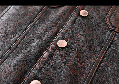 Vintage Cowhide Leather Overcoats Jackets for Men