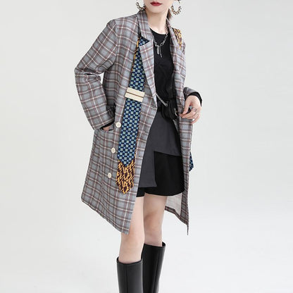 Women Double Breasted Fashion Necktie Blazer Coat