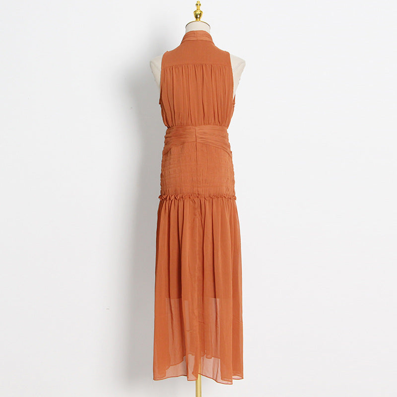 Chiffon High Neck Sleeveless Long Dresses