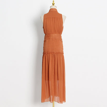 Chiffon High Neck Sleeveless Long Dresses