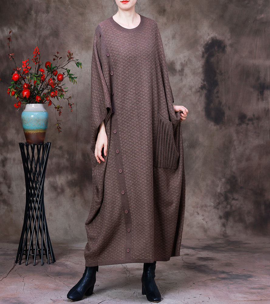 Vintage Batwing Sleeves Fall Plus Sizes Woolen Knitting Dresses