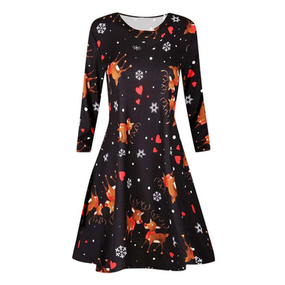 Merry Christmas Santa Claus Women Long Sleeves Dresses