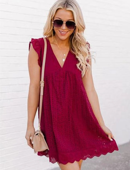 Summer Lace Hollow Out Sleeveless Daily Sun Dresses