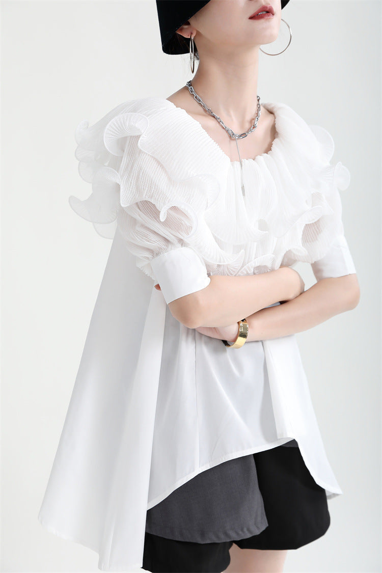 Summer Off The Shoulder Chiffon Ruffled Shirts with Belt for Girls