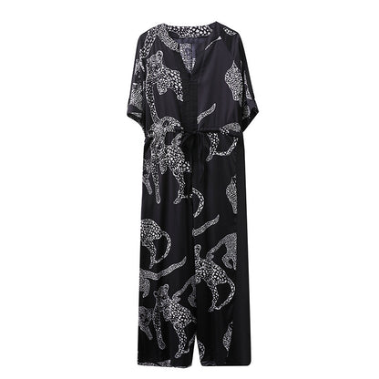 Summer Plus Sizes Lace Up Waist Women Wide Leg Jumpsuits