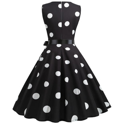 Casaul Sleeveless Dot Print Vintage Dresses-STYLEGOING