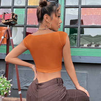 Sexy Square Neckline Short Mini Summer T Shirts