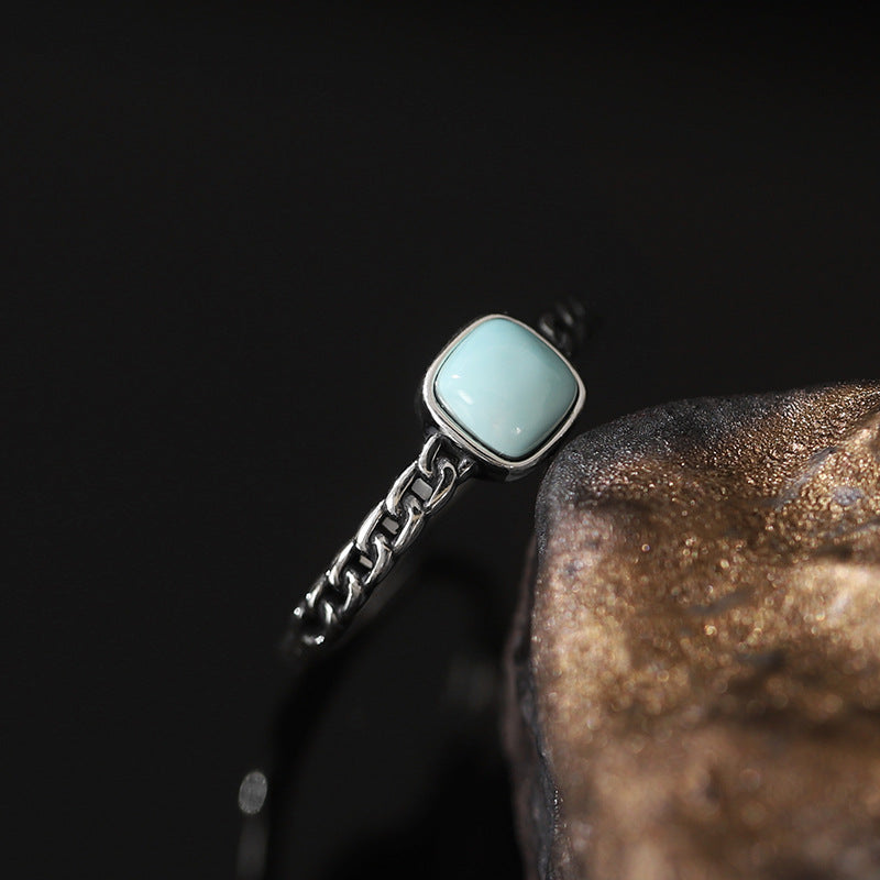 Simple Square Design Vintage Sterling Silver Rings for Women