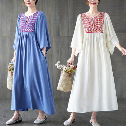 Vintage Embroidery Summer Plus Sizes Long Dresses