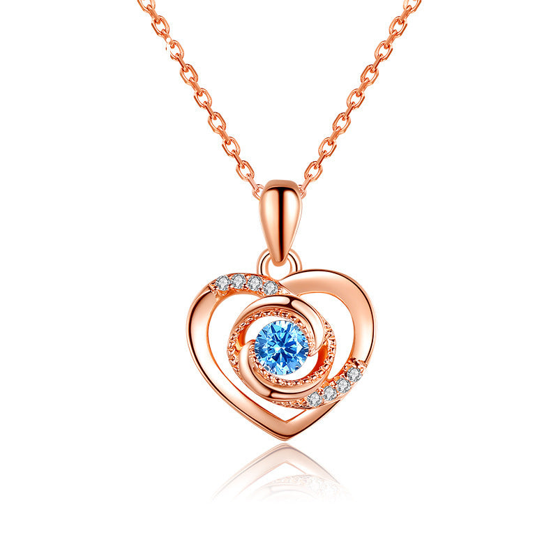 Permenant Heart Rose Design Sterling Sliver Zircon Necklace