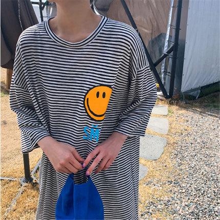 Summer Short Sleeves Striped T Shirt Dress-STYLEGOING