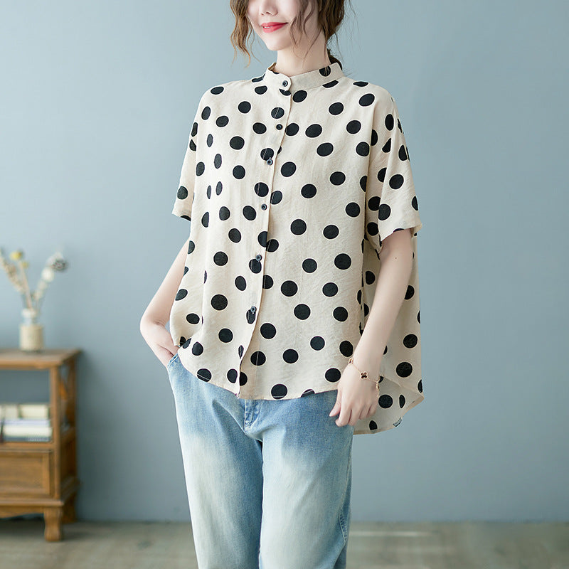 Summer Apricot Dot Women Shirts