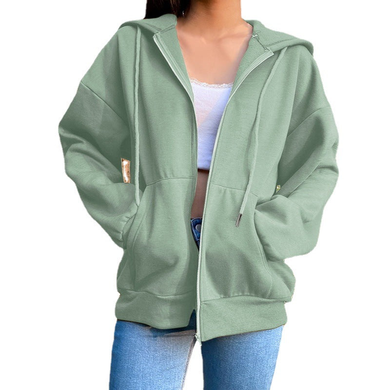 Casual Zipper Velvet Long Sleves Women Hoody Tops