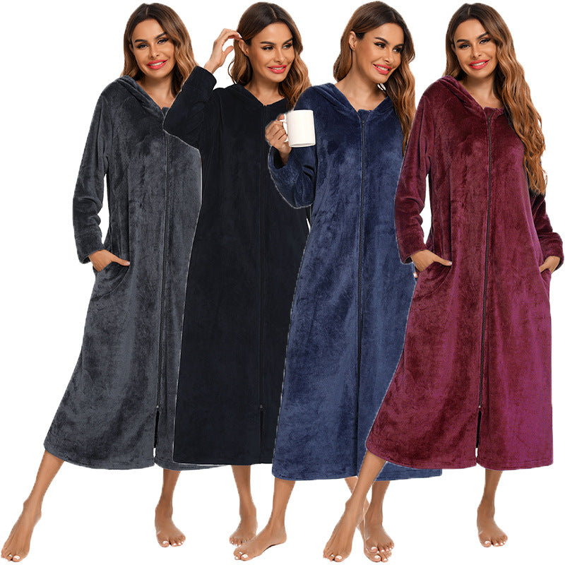 Winter Fleece Hoodies Sleepwear with Zipper