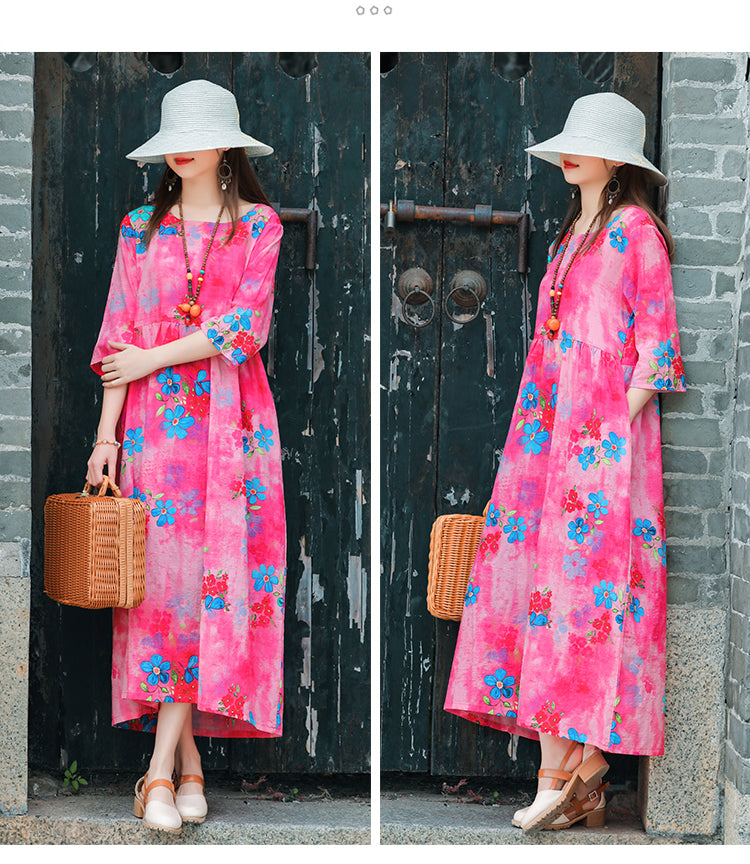 Ethinc Line Summer Half Sleeves Women Long Dresses