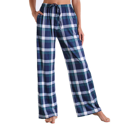 Causal Plaid Women Pajamas Pants Elastic Cord