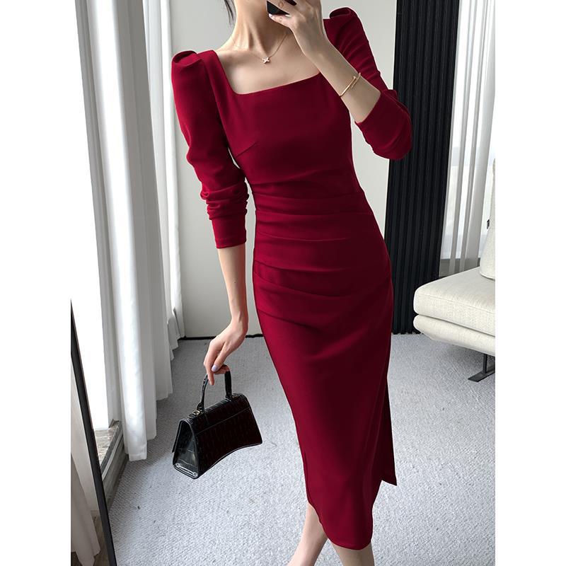 Sexy Square Neckline Long Sleeves Party Dresses