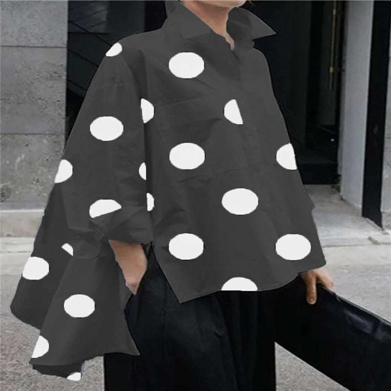 Casual Dot Print Cotton Loose Shirts for Women