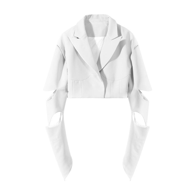 Designed Irregular Hollow Out Long Sleeves Short Blazers