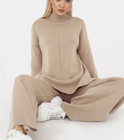 Winter Long Sleeves Knitted Tops and Wide Leg Pants