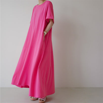Casual Simple Design Plus Sizes Short Sleeves Long Dresses