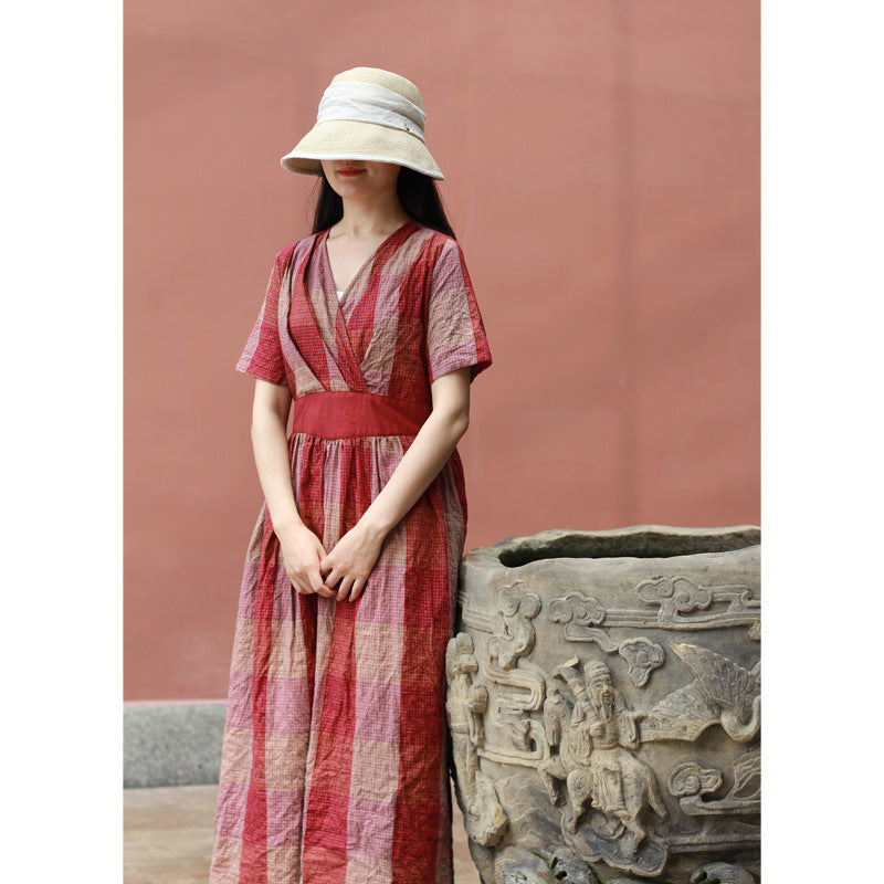 Summer Linen Vintage V Neck Long Maxi Dresses