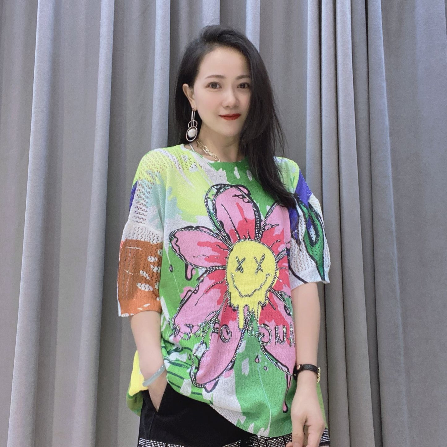 Summer Pullover Diamond Short Sleeves Knitting T Shirts