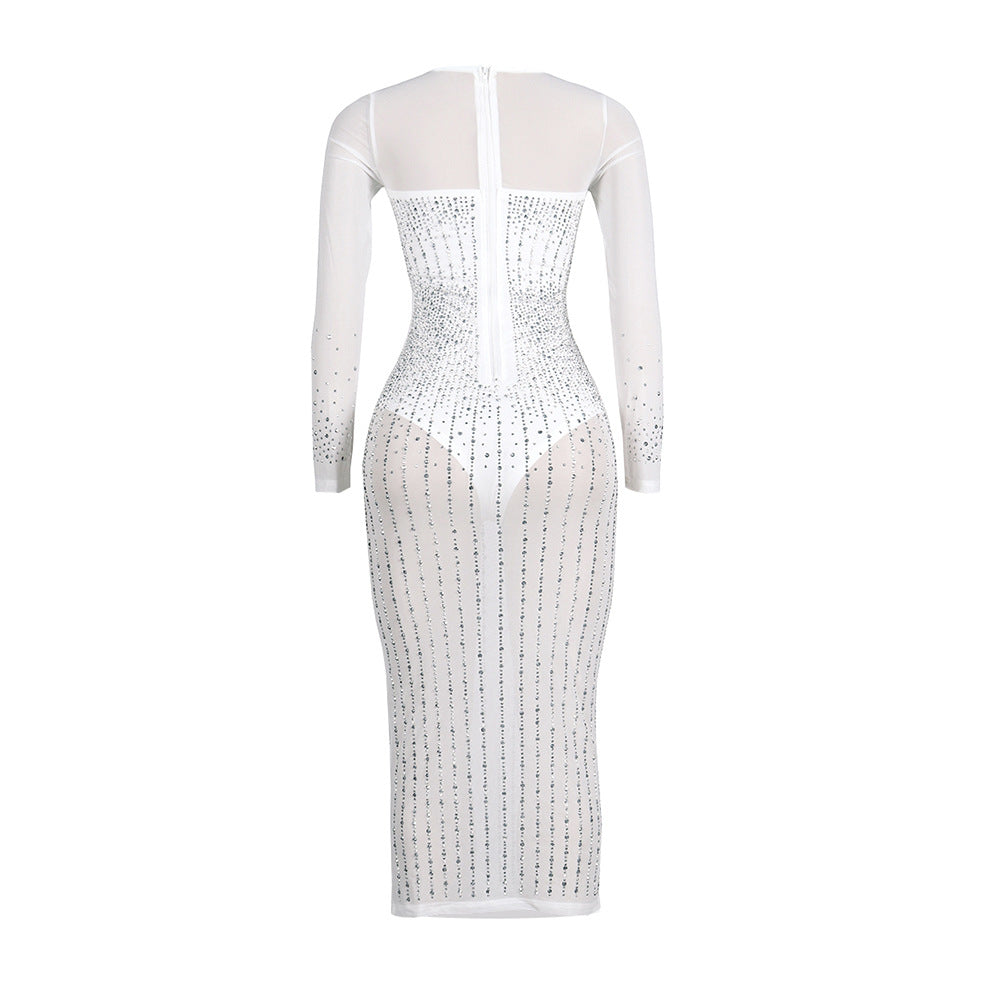Sexy Diamond Inlay Long Sleeves Night Party Dresses
