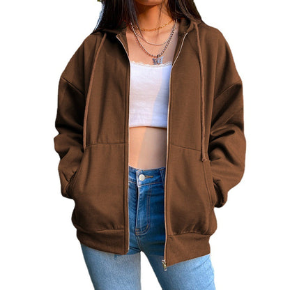 Casual Zipper Velvet Long Sleves Women Hoody Tops