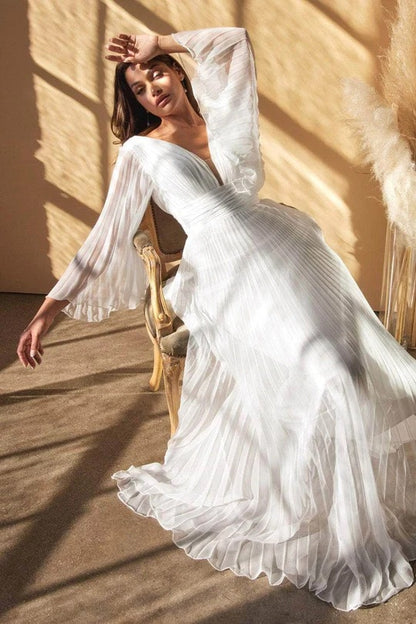 Fairy Deep V Neck Long Sleeves Party Dresses